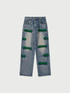 Straight Leg Mid Waist Letter Flocking Jeans - tntwear1