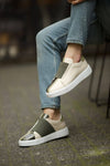 Beige & Green Slip-On Sneaker