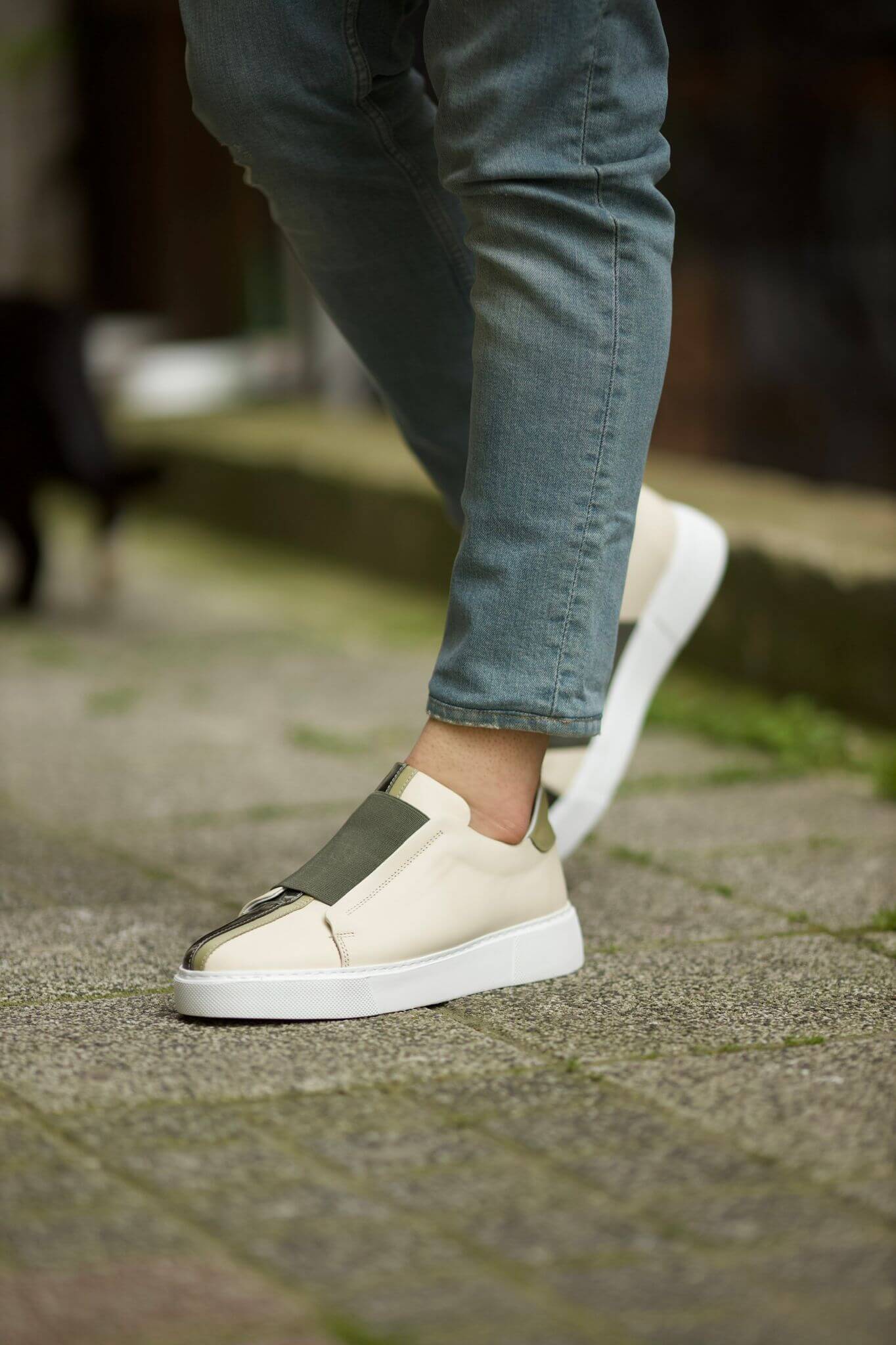 Beige & Green Slip-On Sneaker