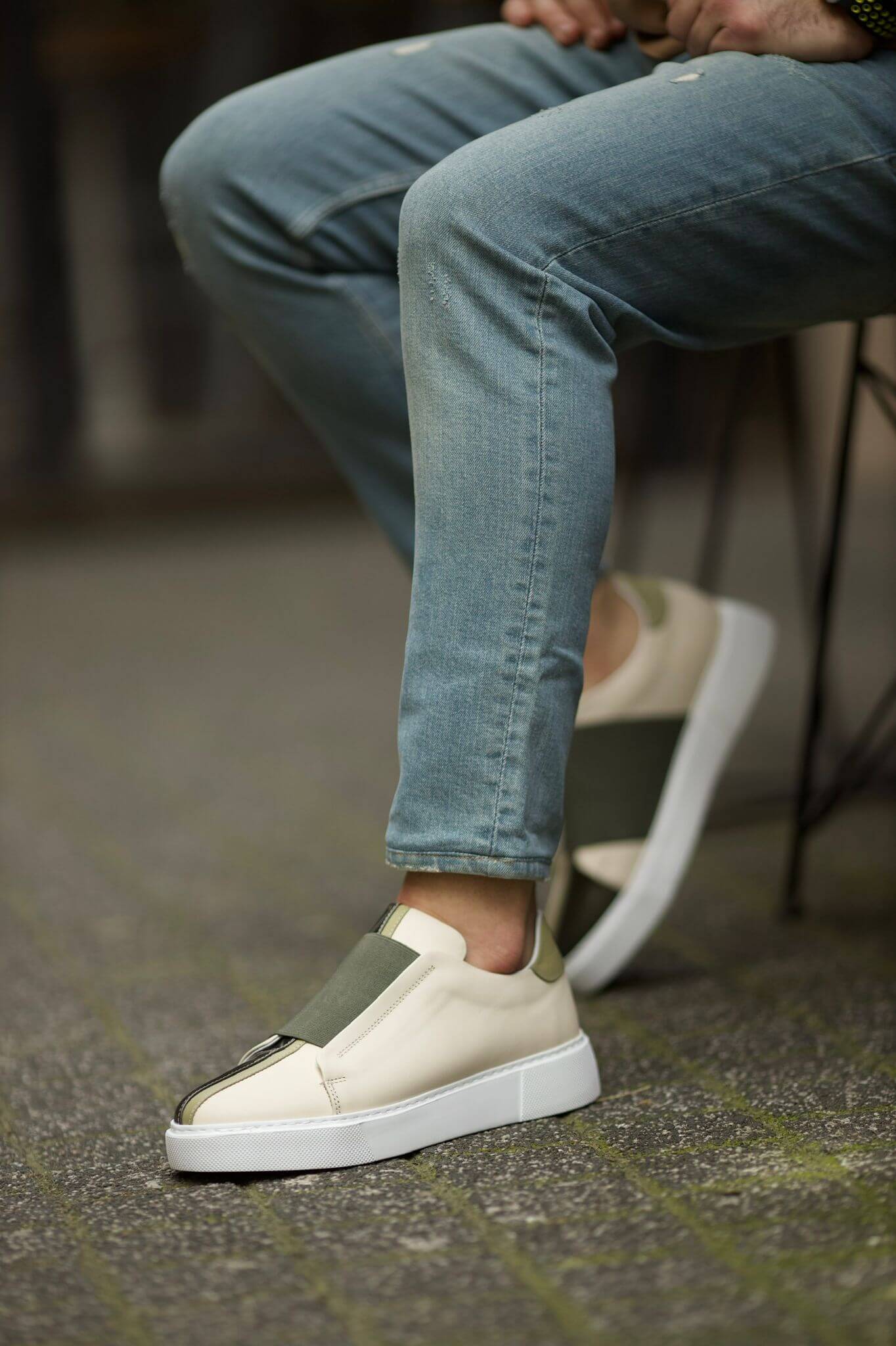 Beige & Green Slip-On Sneaker