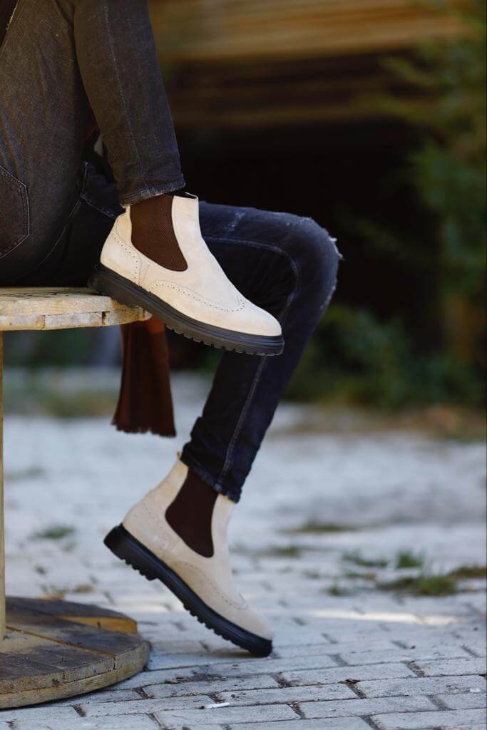 Beige Nubuck Chelsea Boots