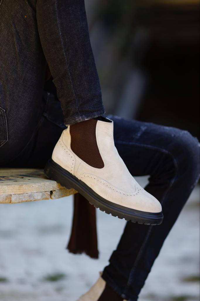 Beige Nubuck Chelsea Boots