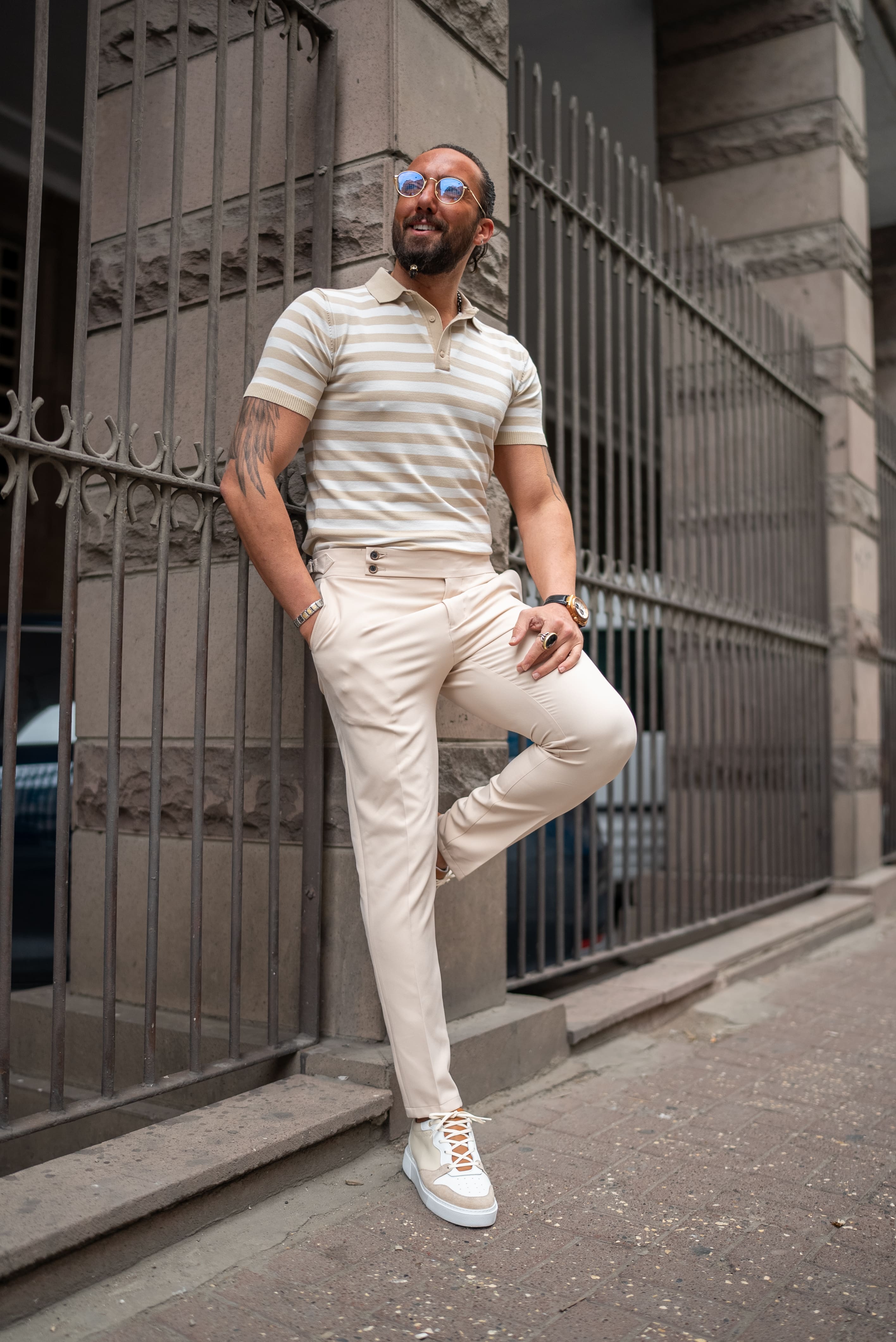 Hollo Slim Fit Beige Gurkha Trousers