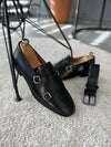 Black Buckled Leather Monk Strap