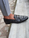 Black Double Monk Strap Leather Shoe