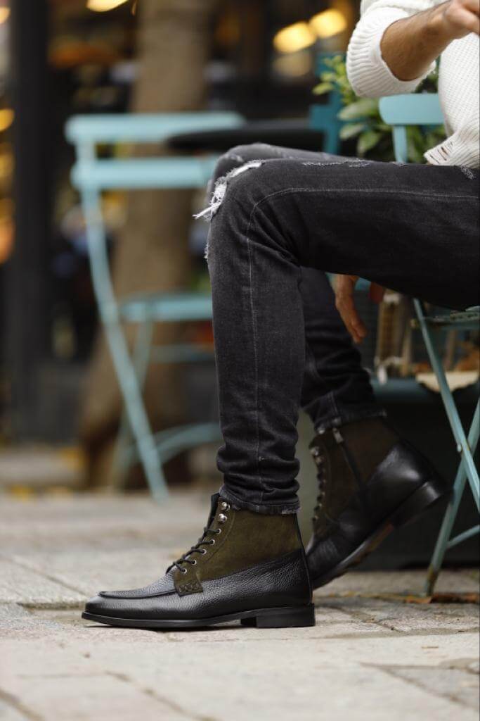 Black & Khaki Leather Boots