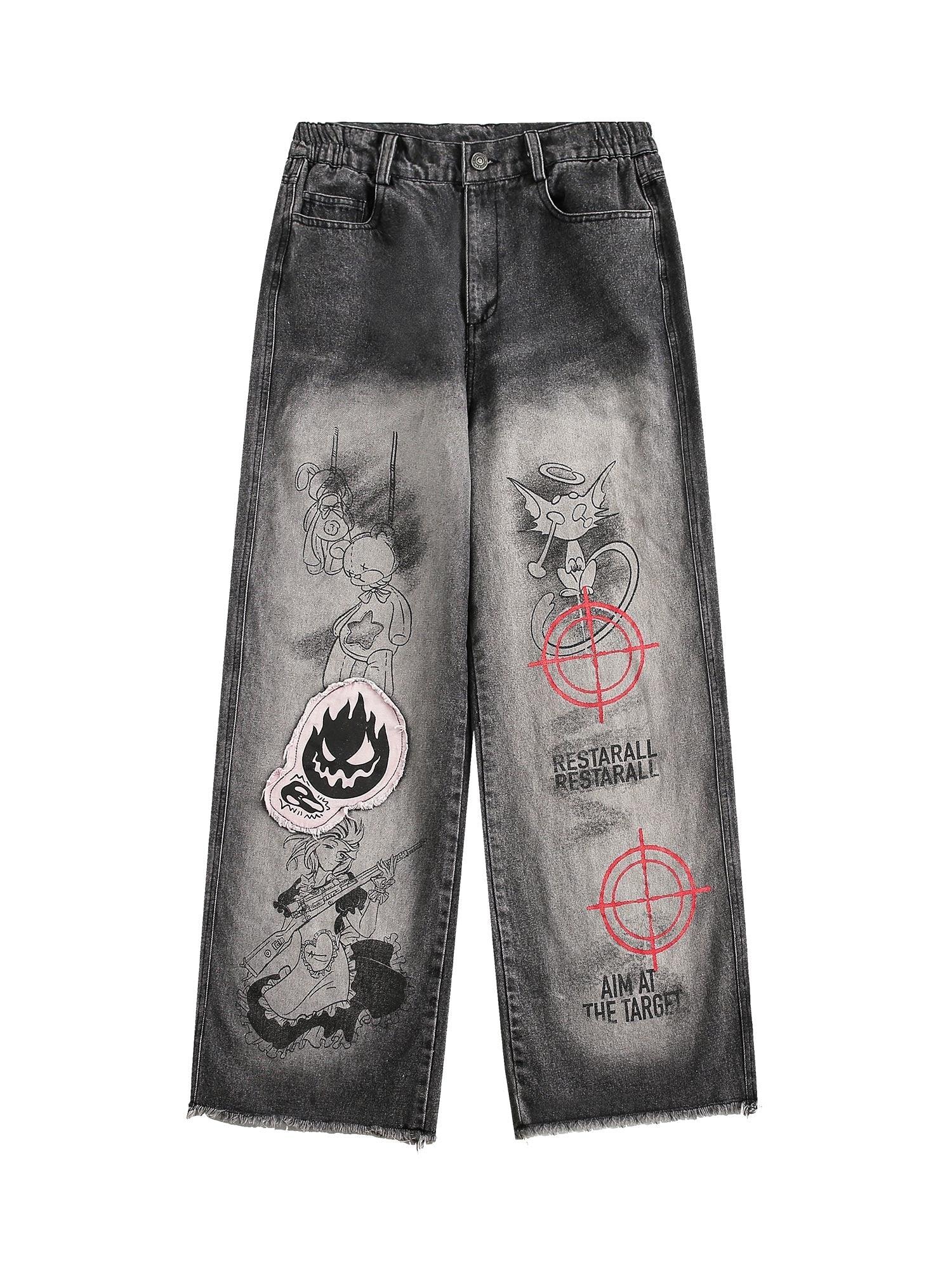 Tntwear High Street Hip-hop Fun Print Jeans - tntwear1