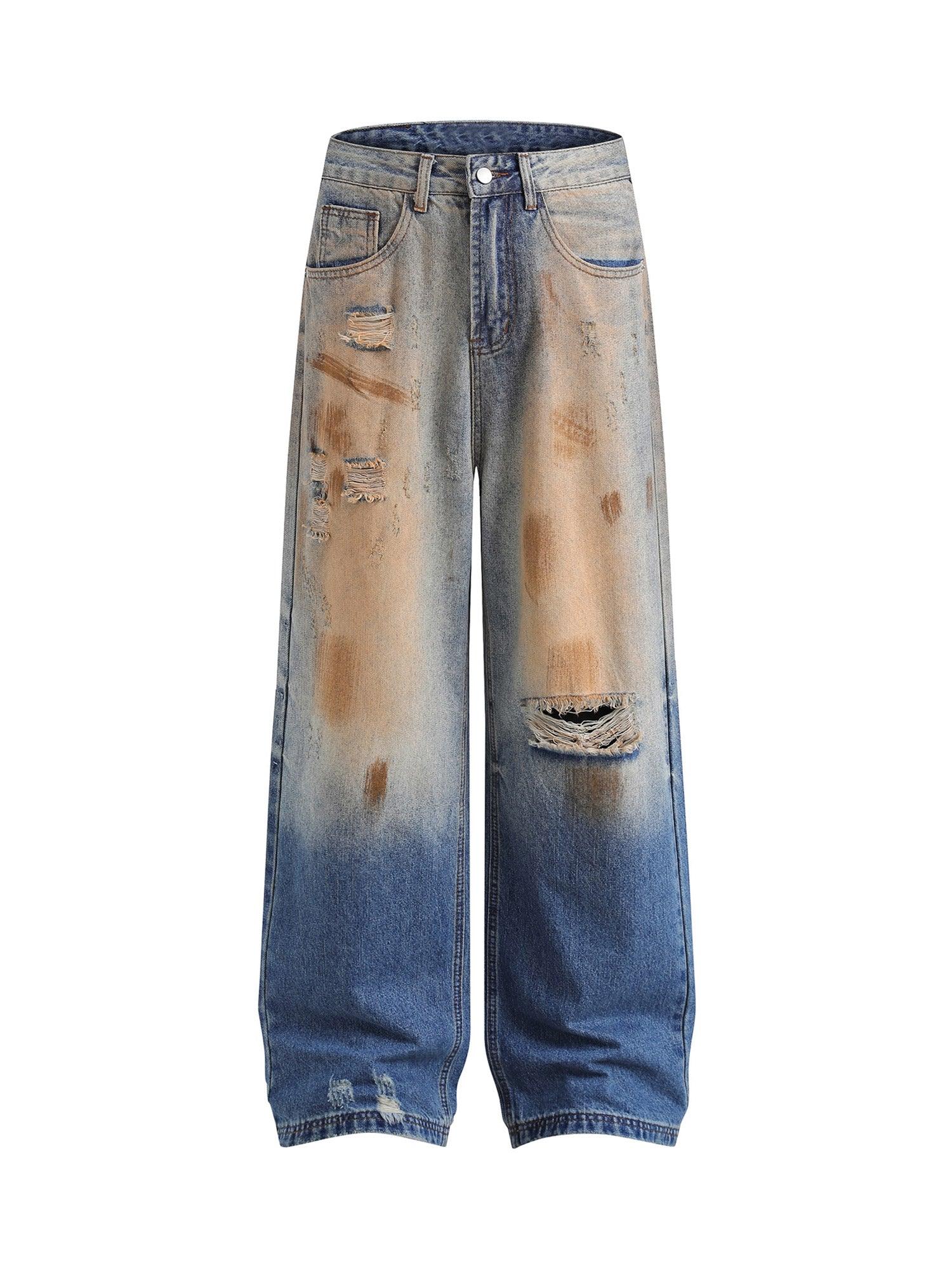 Tntwear Retro Ripped Washed Patina Street Hip-Hop Jeans - tntwear1