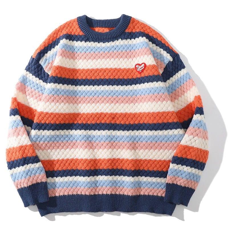 Cable Knit Crewneck Sweater Patchwork Color - tntwear1