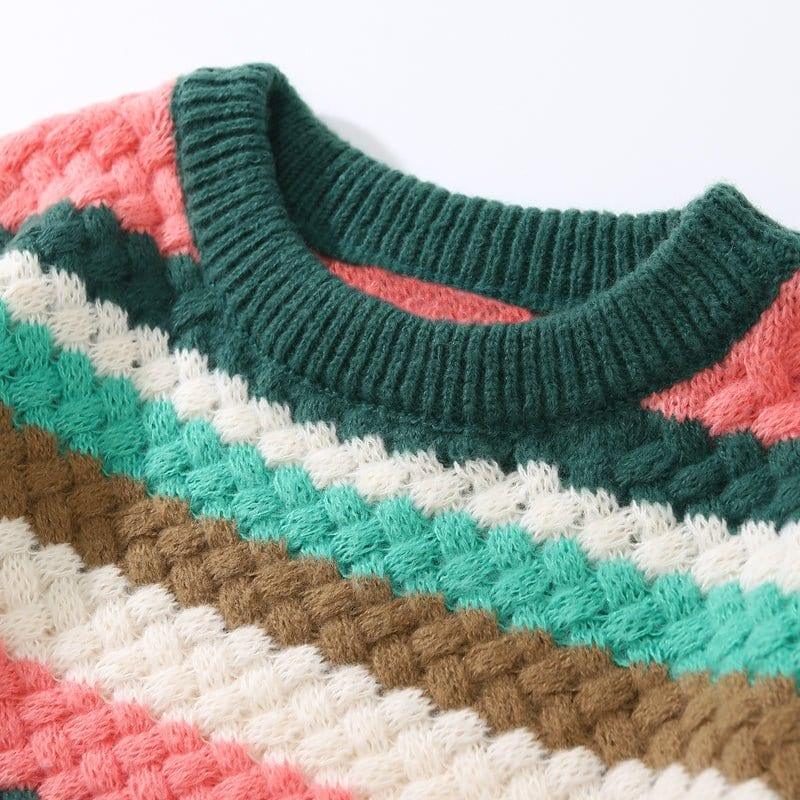 Cable Knit Crewneck Sweater Patchwork Color - tntwear1