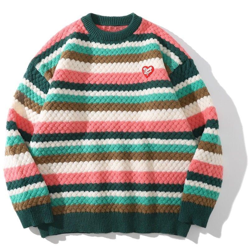 Cable Knit Crewneck Sweater Patchwork Color - tntwear1