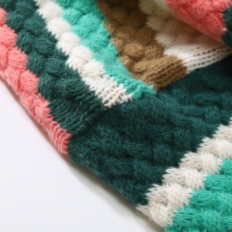 Cable Knit Crewneck Sweater Patchwork Color - tntwear1