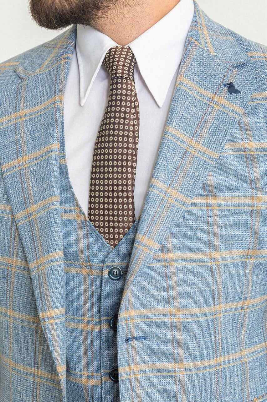 Blue Checkered Three-Piece Suit