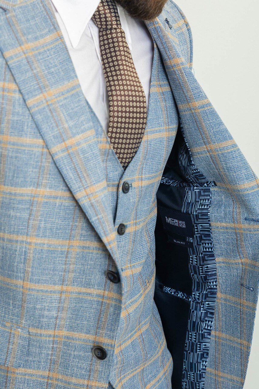 Blue Checkered Three-Piece Suit