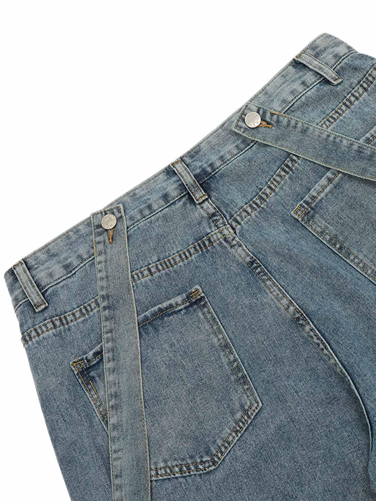 Tntwear Retro Detachable Strap Multi-Pocket Jeans - tntwear1