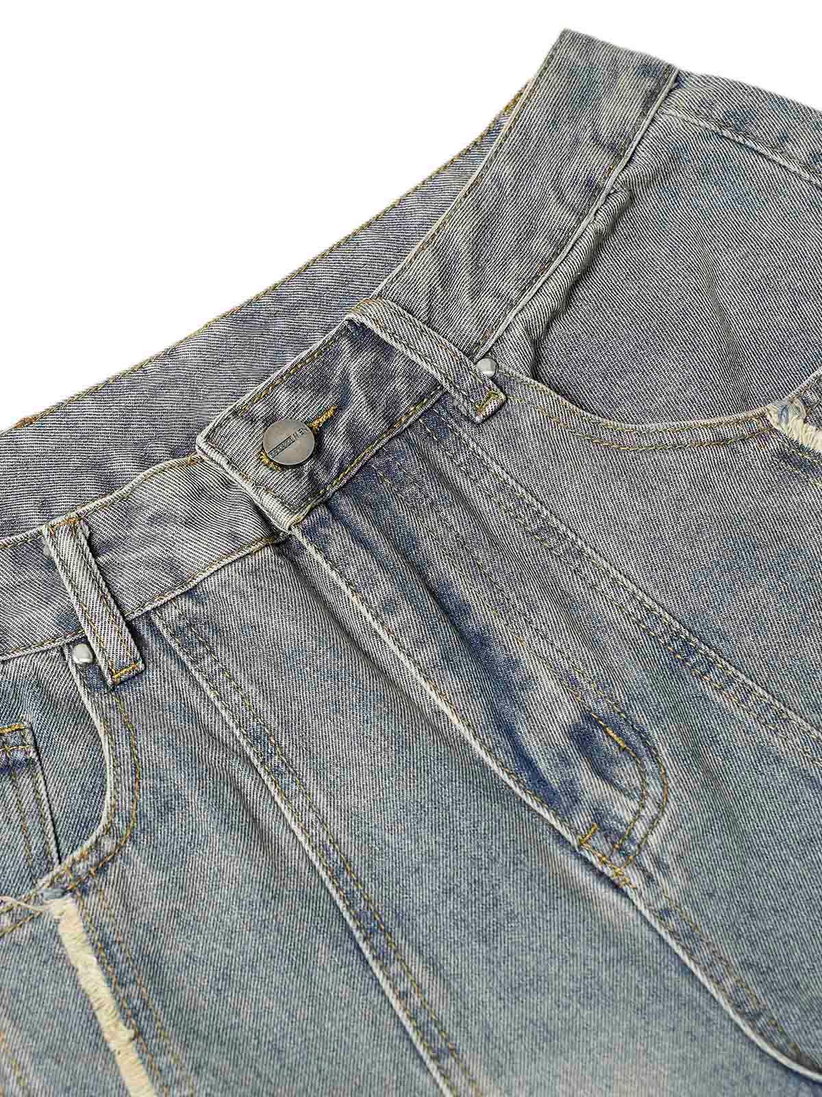 Tntwear Washed Distressed Raw Edge Baggy Jeans - tntwear1