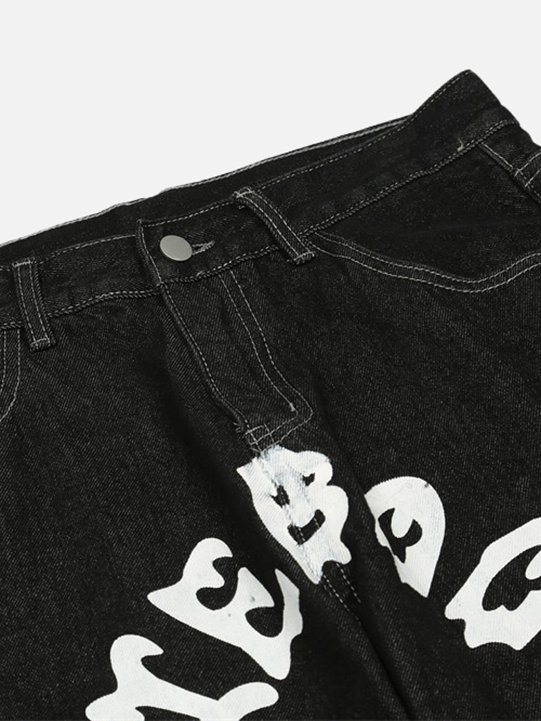 1984 Cartoon Pocket Print Washed Jeans - tntwear1