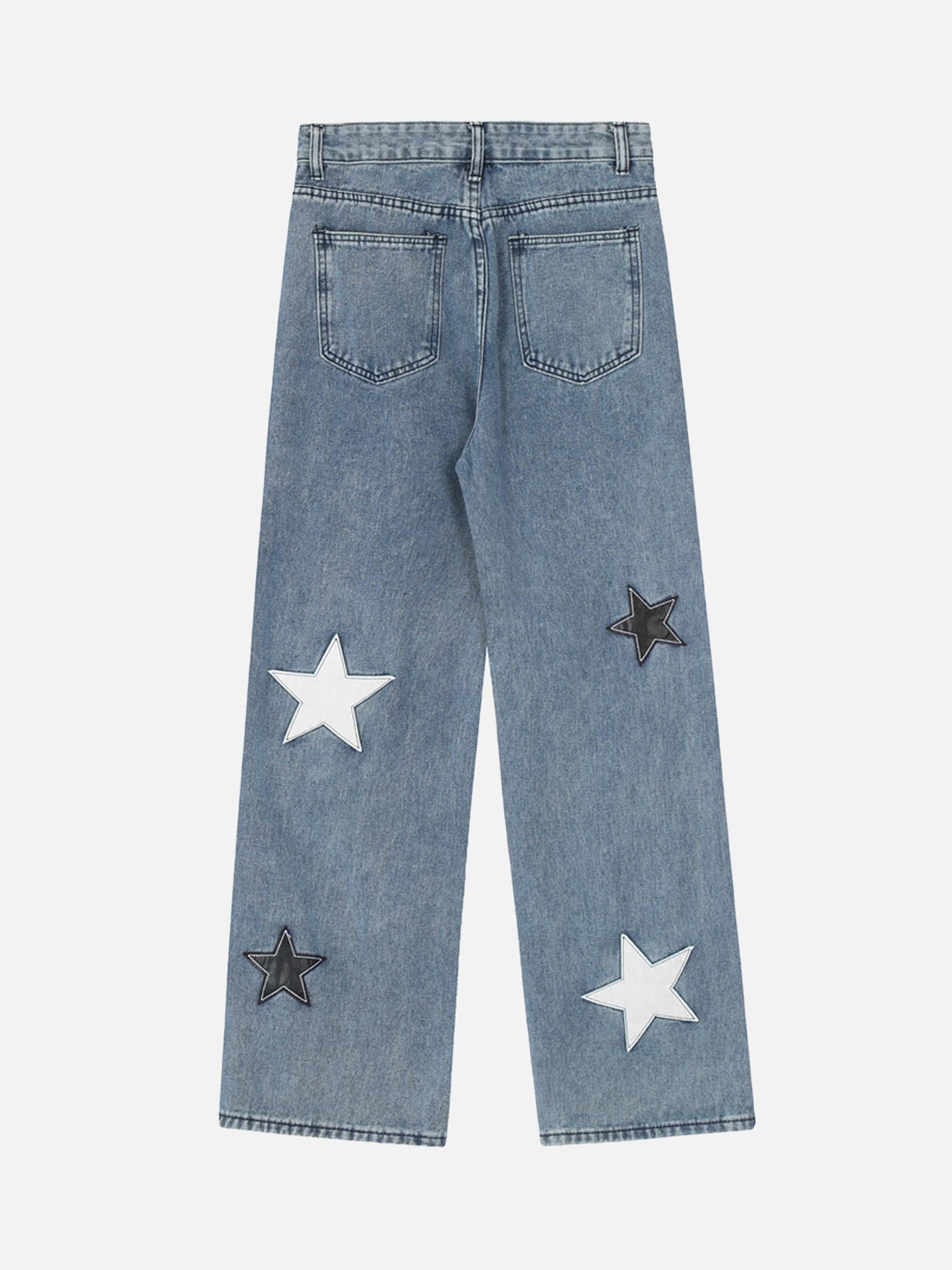 1984 American Vintage Five-pointed Star Patch Embroidered Jeans Loose Straight-legged Pants -1439 - tntwear1