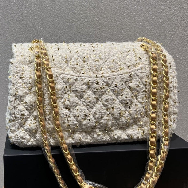 Tntwear - Tweed Double Flap Bag White/Gold