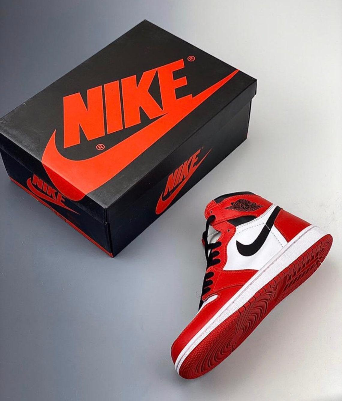 Custom RED Black White Jordan 1 CHICAGO High Q AJ1 UNISEX ( Customs And Box ), Jordan 1 Sneakers FREE SHIPPING WITH FEDEX - tntwear1