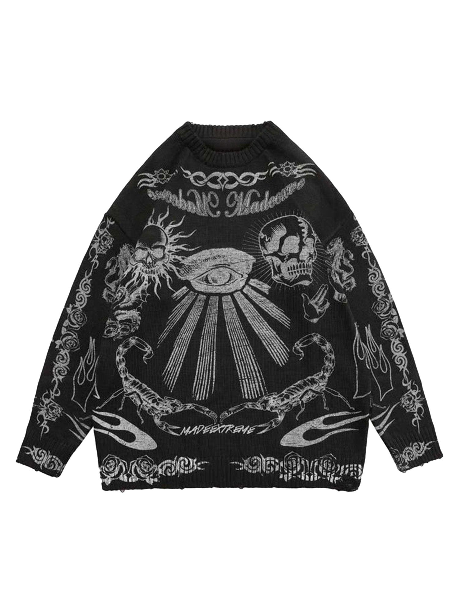 Tntwear Skull Print Distressed Sweater - 1002 - tntwear1