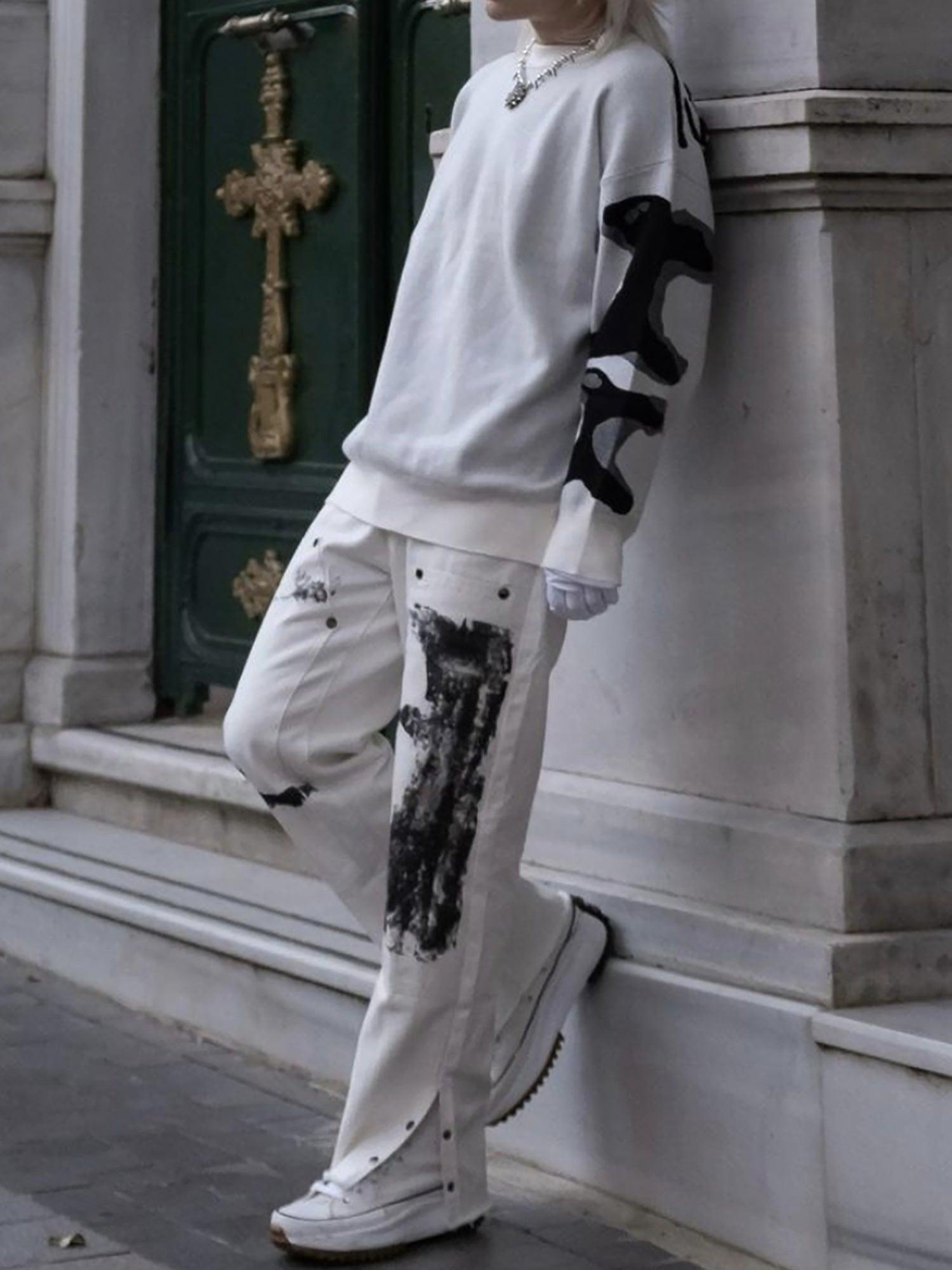 The Supermade Graffiti Print White Straight Jeans -1184 - tntwear1