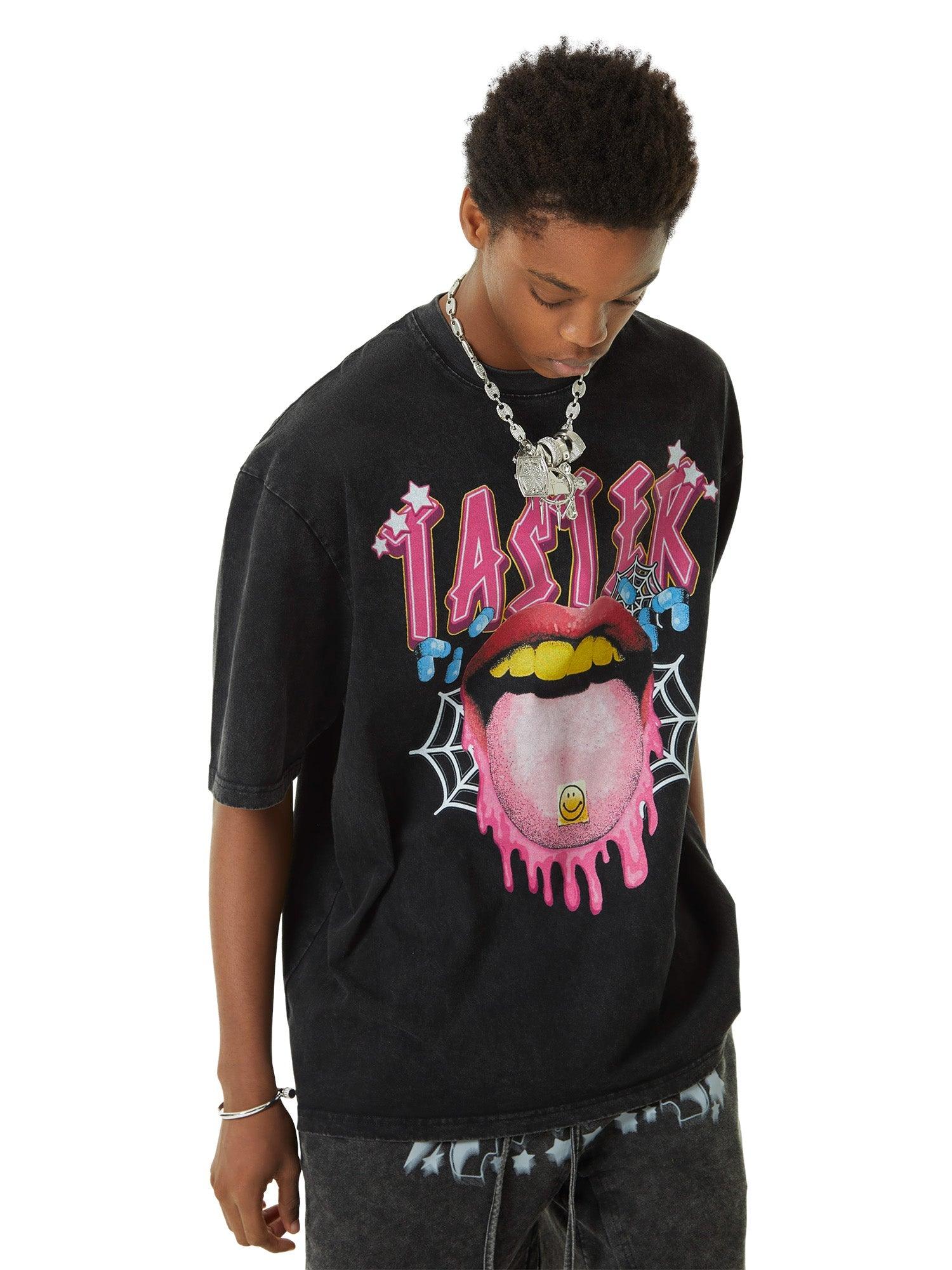 Tntwear Creative Fun Big Tongue Print T-shirt - 2086 - tntwear1