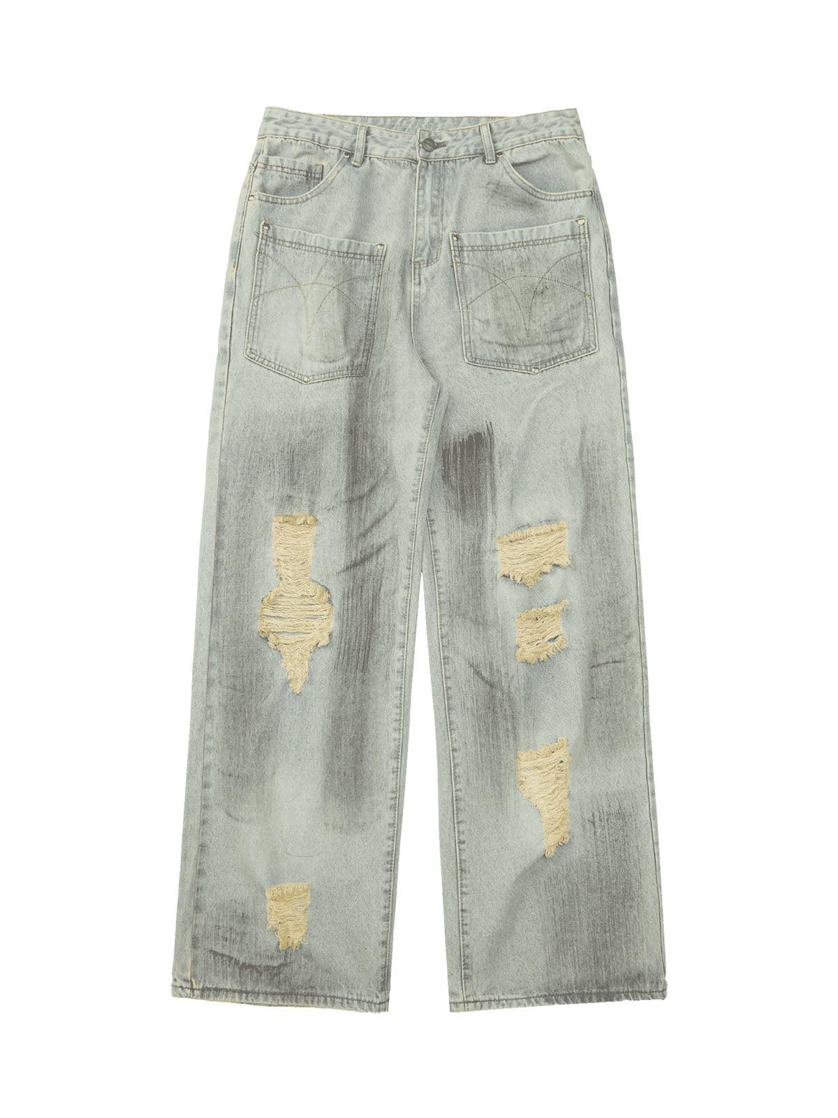 Tntwear Retro Washed Reverse Design Hip-Hop Jeans - tntwear1