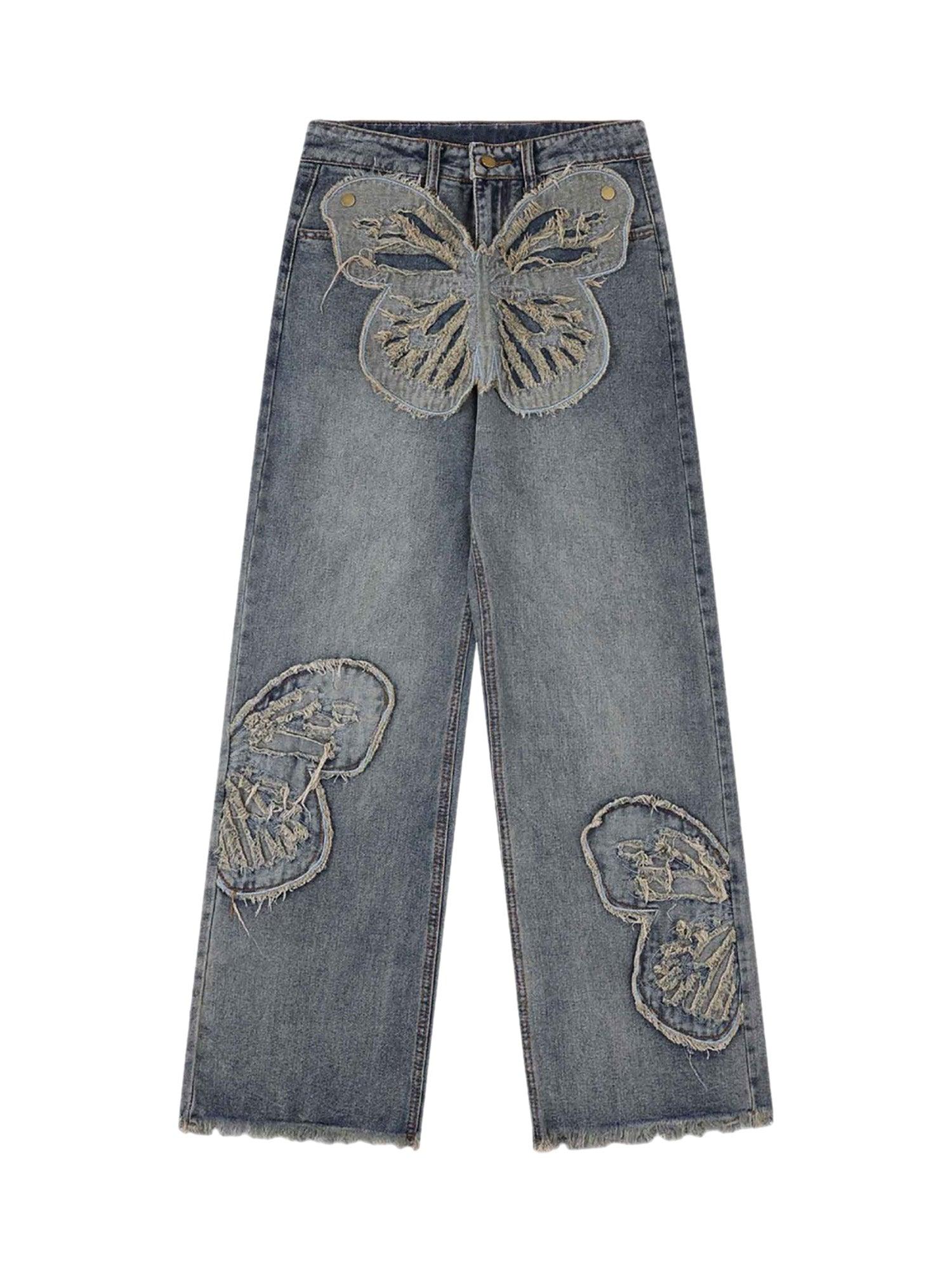 Tntwear Appliqued Butterfly Embroidered Jeans - tntwear1