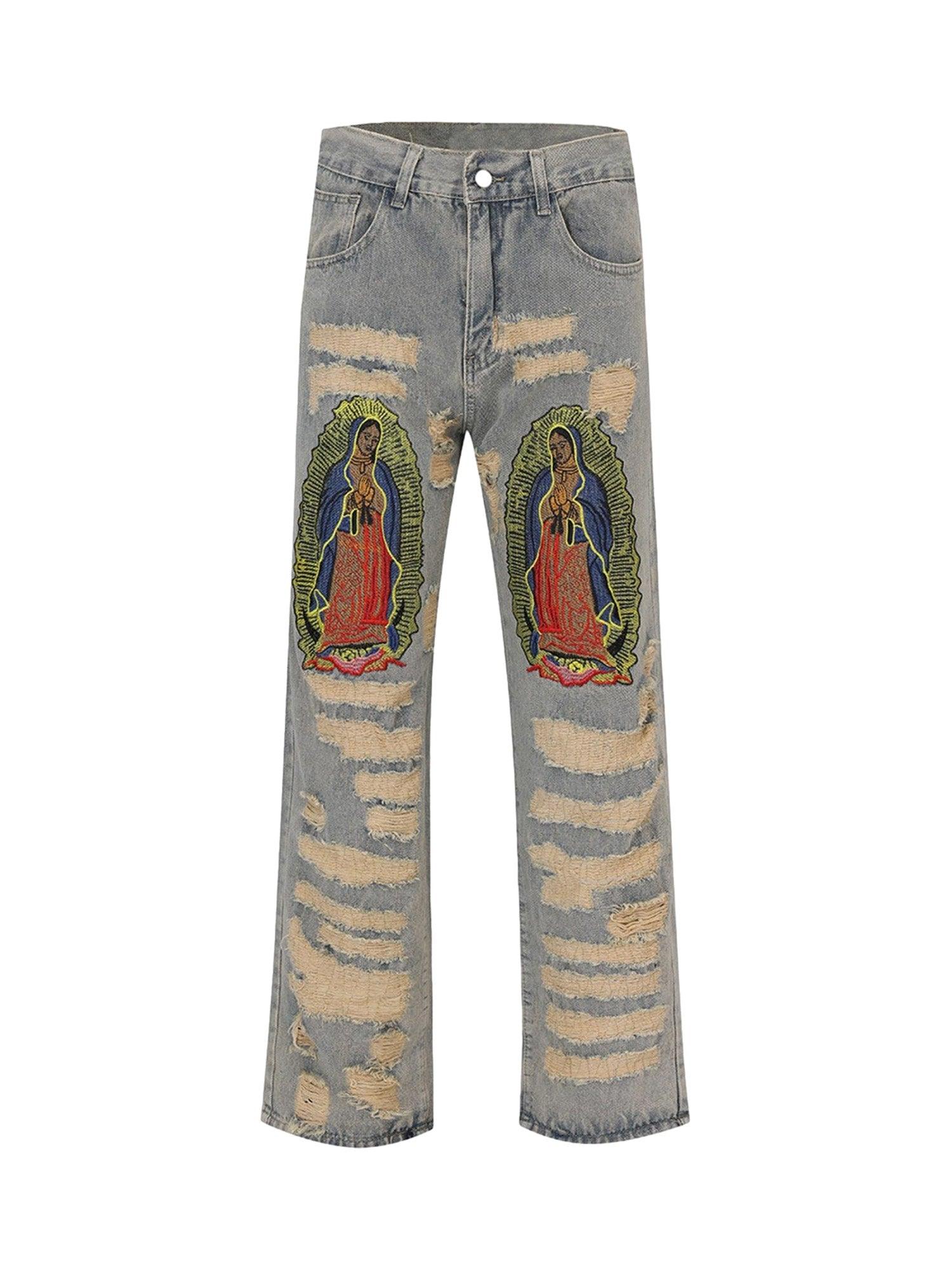 Tntwear American Street Style Ripped Embroidered Jeans - 1617 - tntwear1