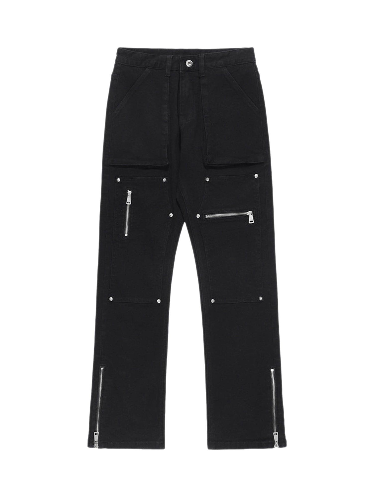 Tntwear High Street Zipper Patchwork Pocket Denim Pants - tntwear1