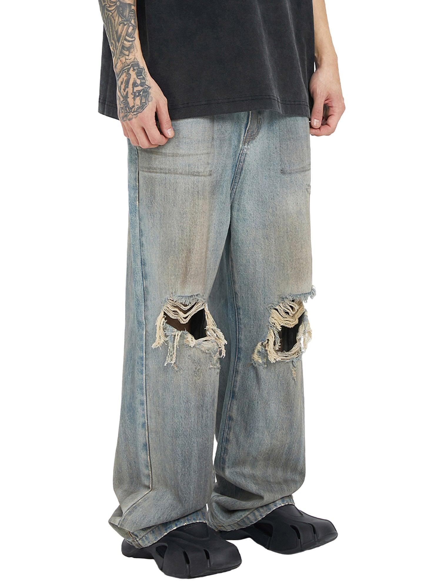 Retro Street Washed Distressed Hip Hop Jeans - tntwear1