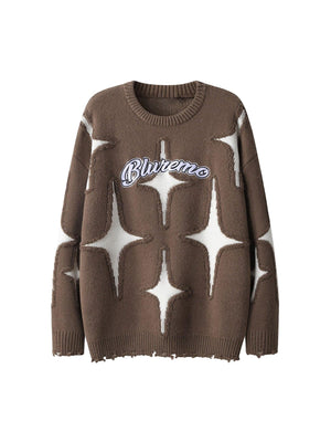 Tntwear Maillard Star Contrast Tassel Ripped Sweater - 1909 - tntwear1