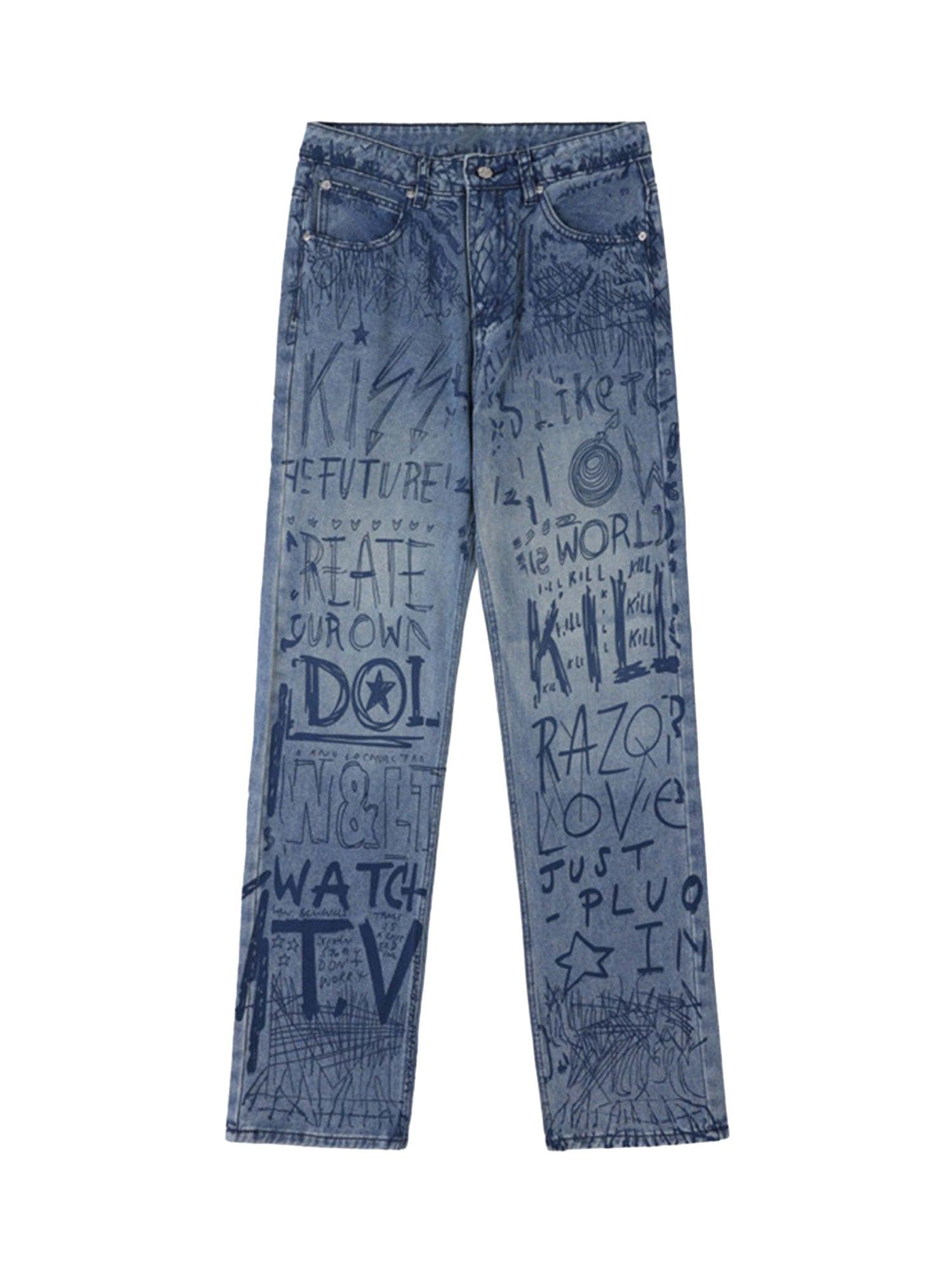 Tntwear Hip-hop Graffiti Alphabet Jeans - 1743 - tntwear1