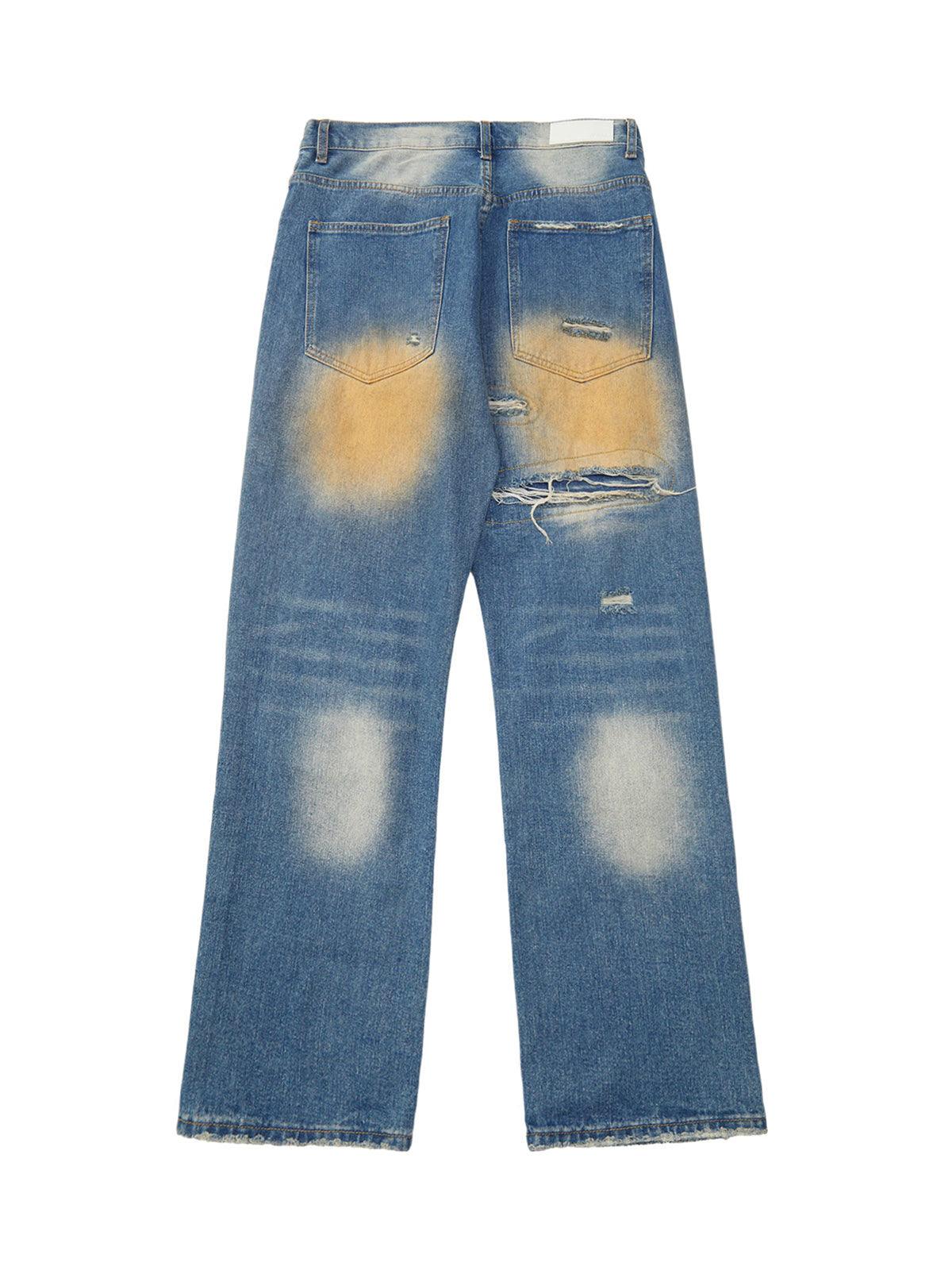 Tntwear High Street Washed Spray Paint Ripped Jeans - tntwear1