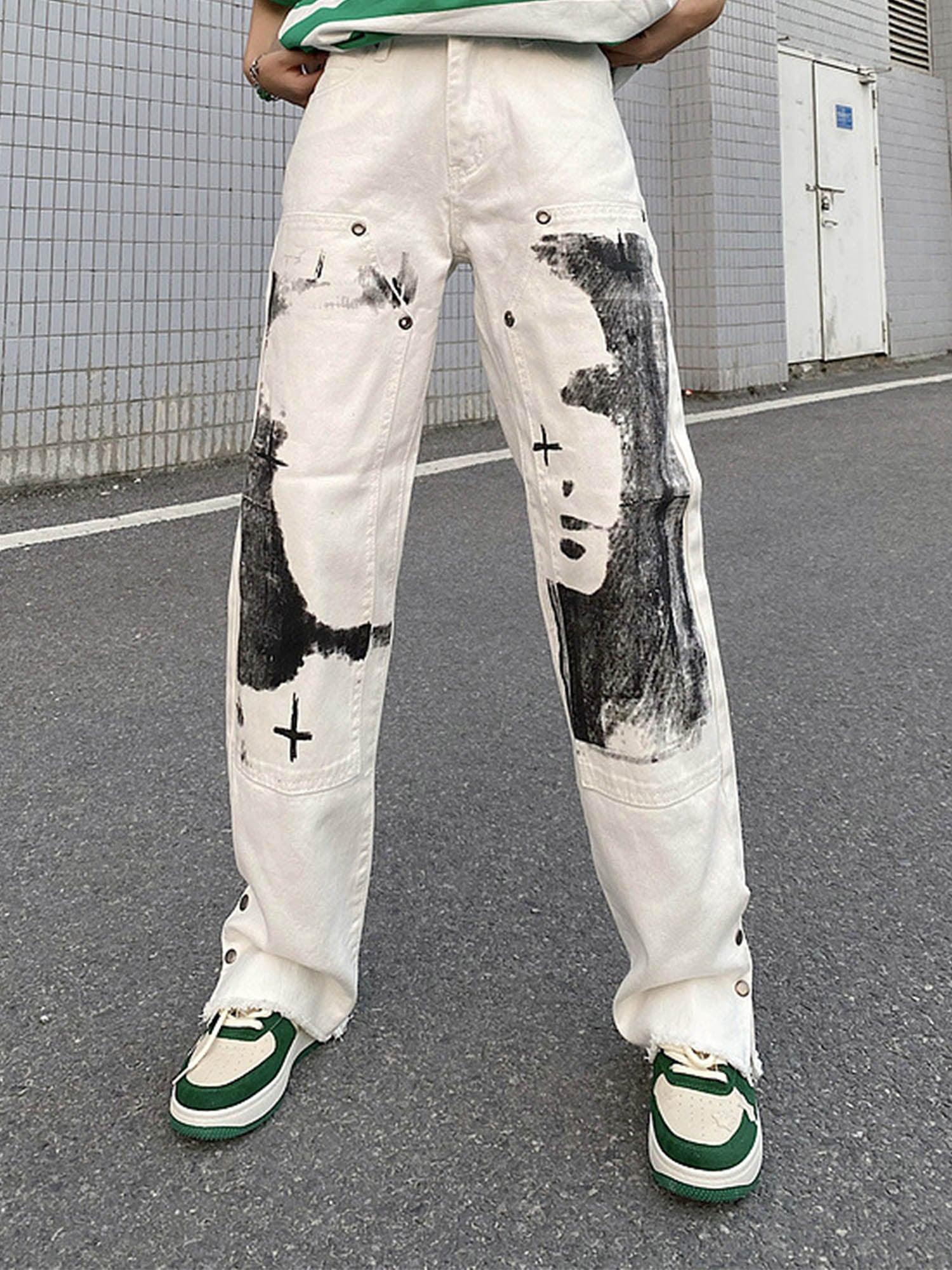 The Supermade Graffiti Print White Straight Jeans -1184 - tntwear1