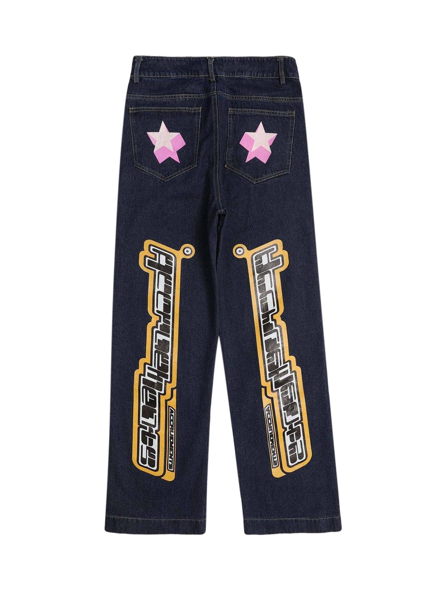 Tntwear Star Letter Print Jeans - 1594 - tntwear1