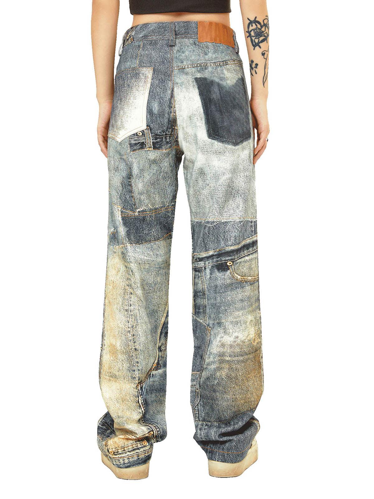 Tntwear Street Hip-Hop Deconstructed Print Jeans - tntwear1