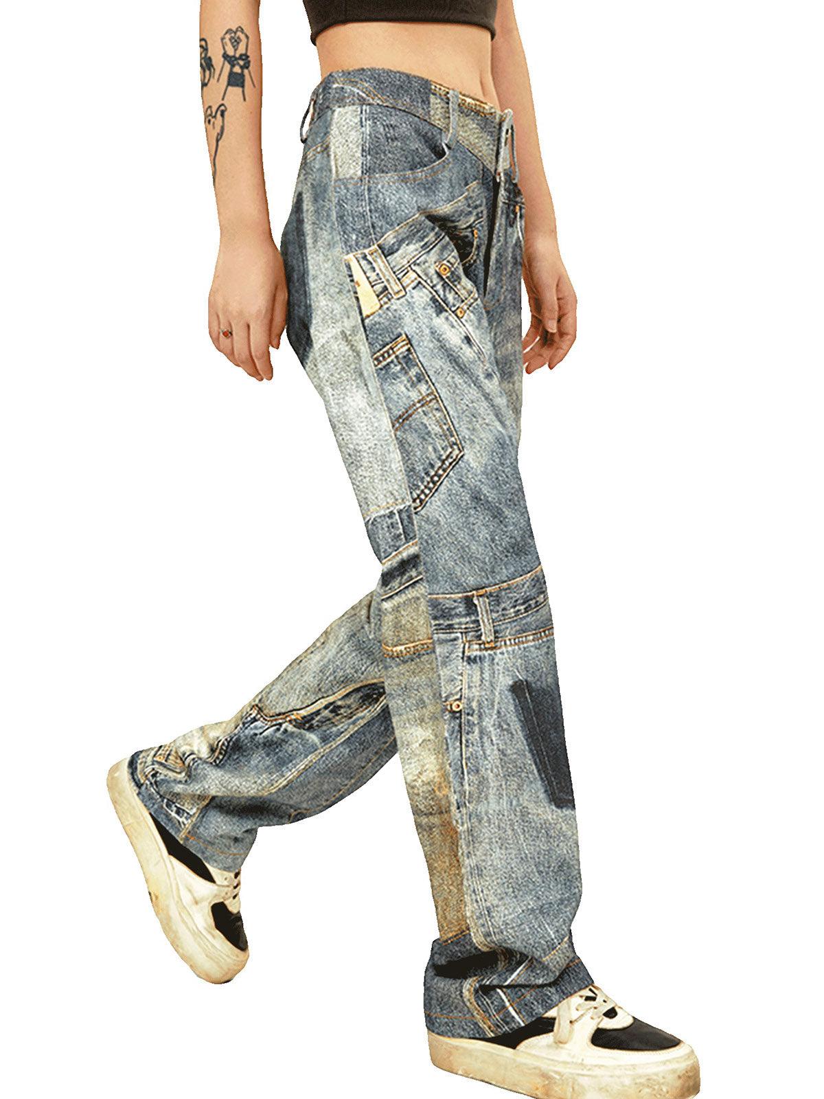 Tntwear Street Hip-Hop Deconstructed Print Jeans - tntwear1