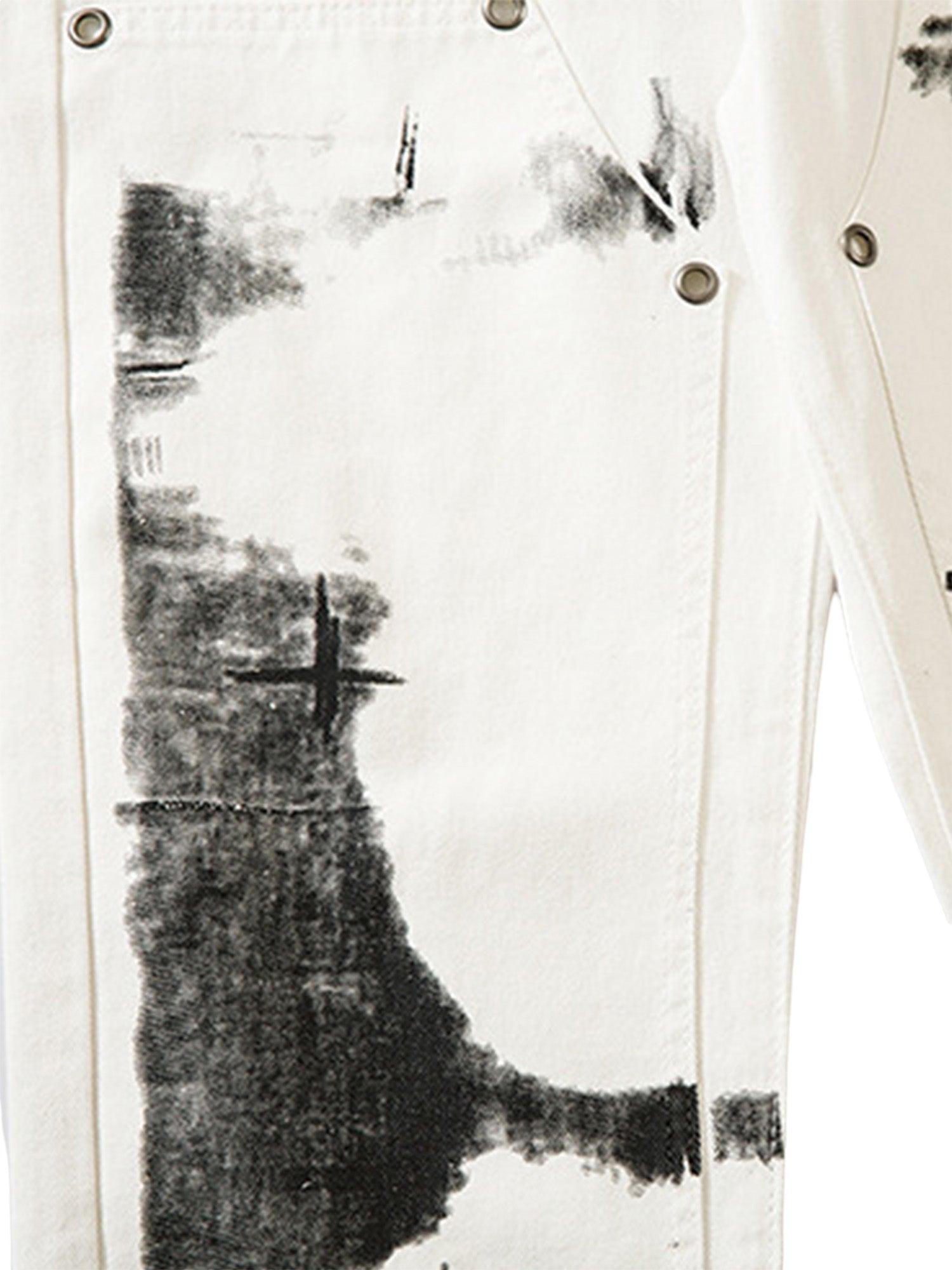 The Supermade Graffiti Print White Straight Jeans -1184 - tntwear1