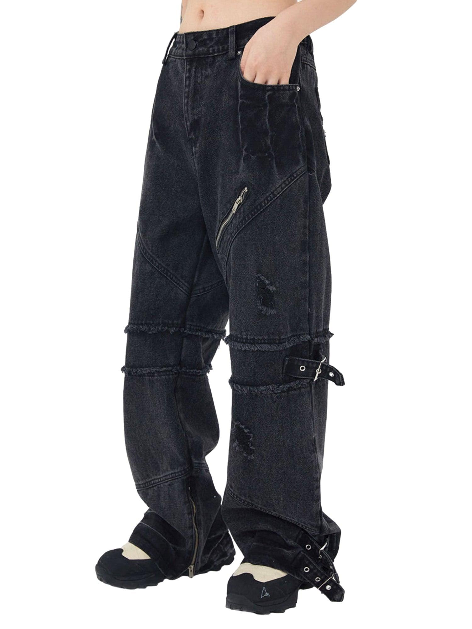 Hip-hop Retro Wash Old Punk Denim Pants-1456 - tntwear1