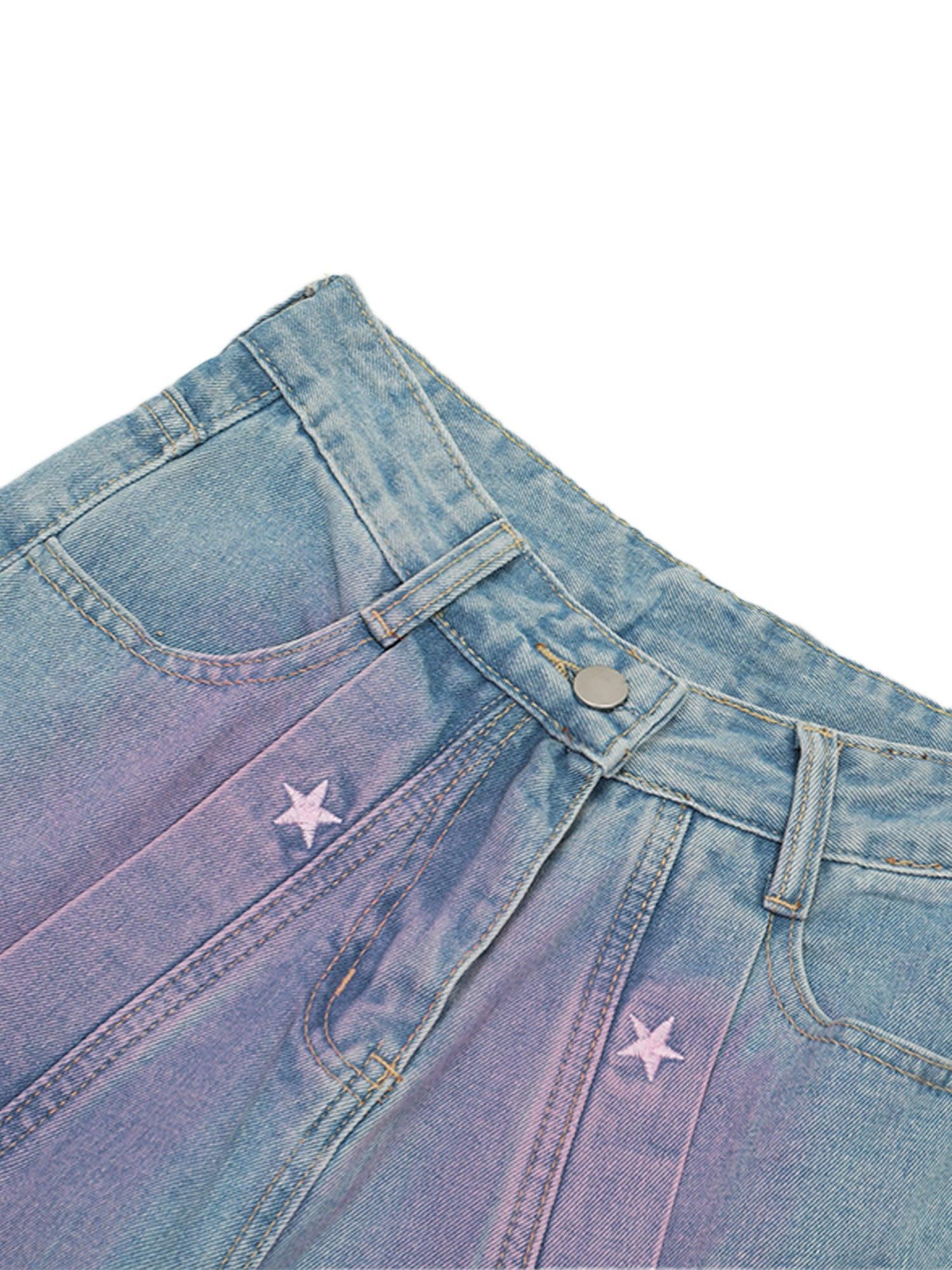 Tntwear American Retro Spray-painted Star Embroidered Jeans - tntwear1