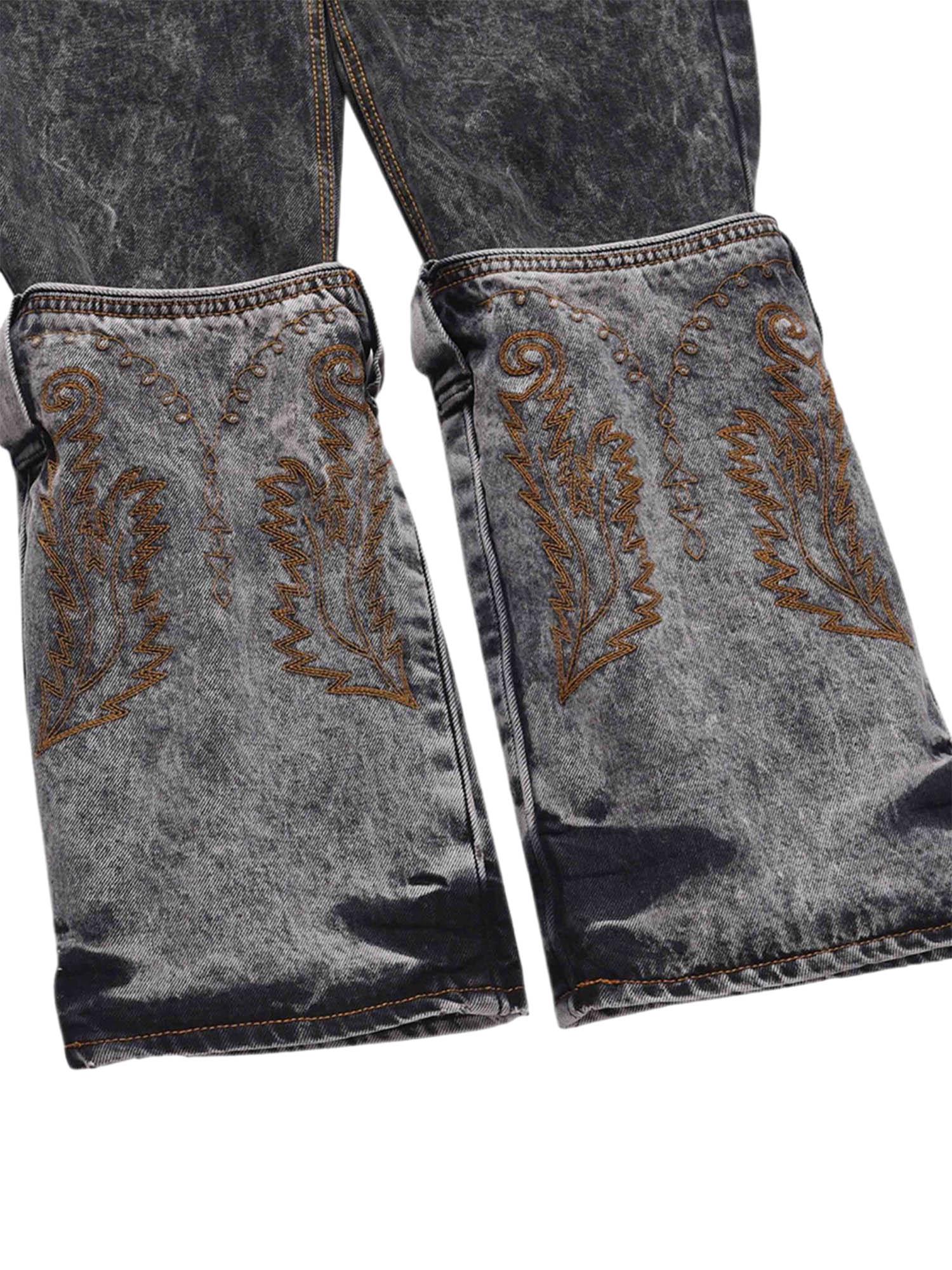 Tntwear Acid wash Embroidery Stitching Two-tone Jeans - 1744 - tntwear1