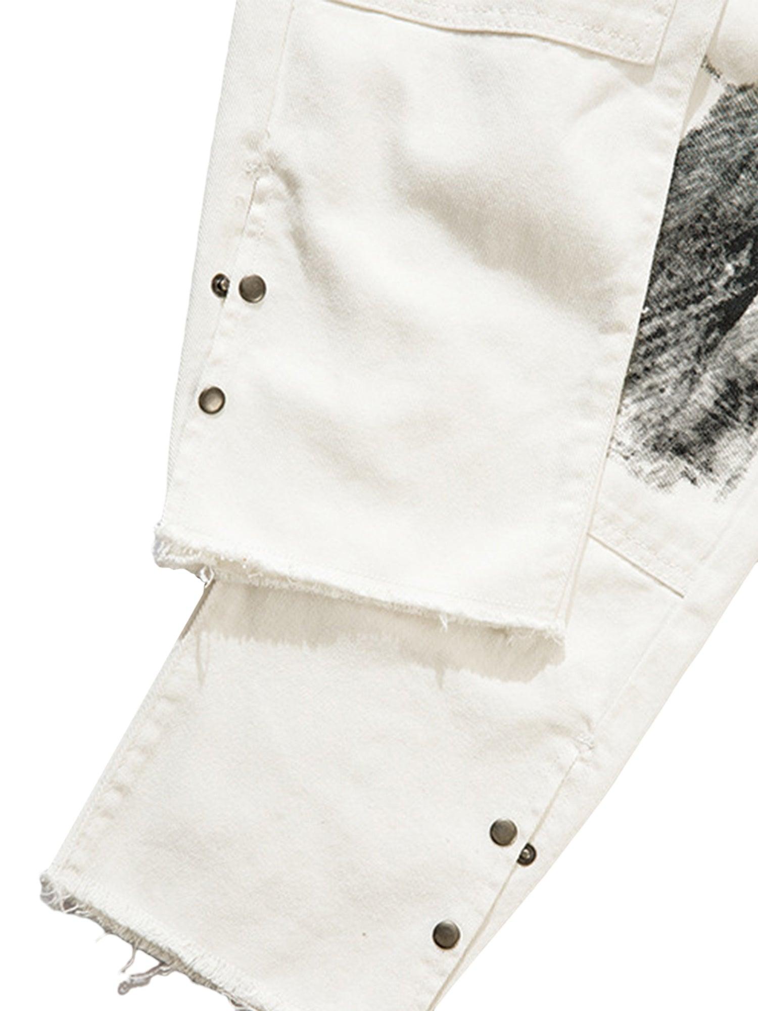 The Supermade Graffiti Print White Straight Jeans -1184 - tntwear1