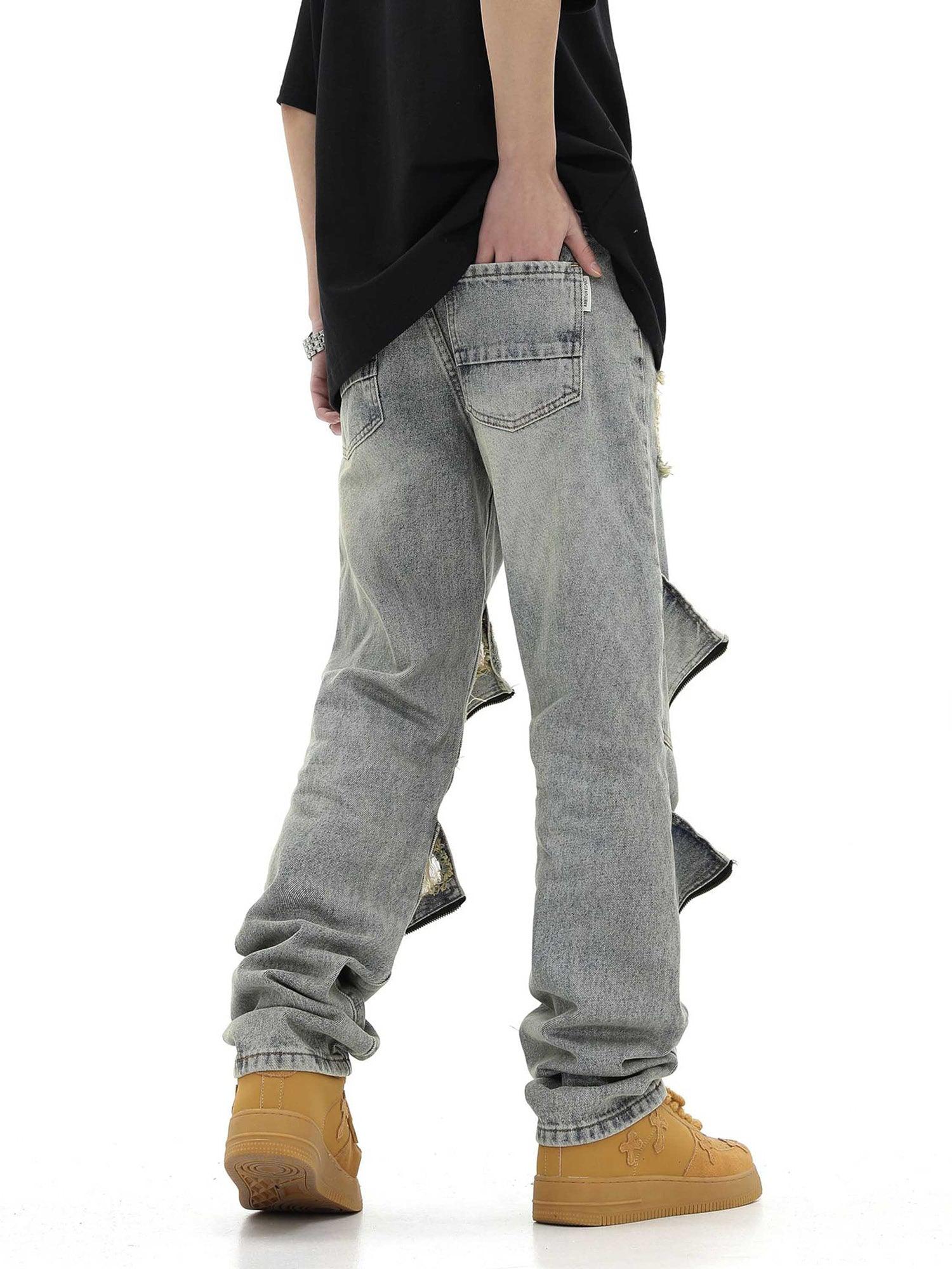 High Street Washed And Torn Work Pockets Denim Pants- 1646 - tntwear1