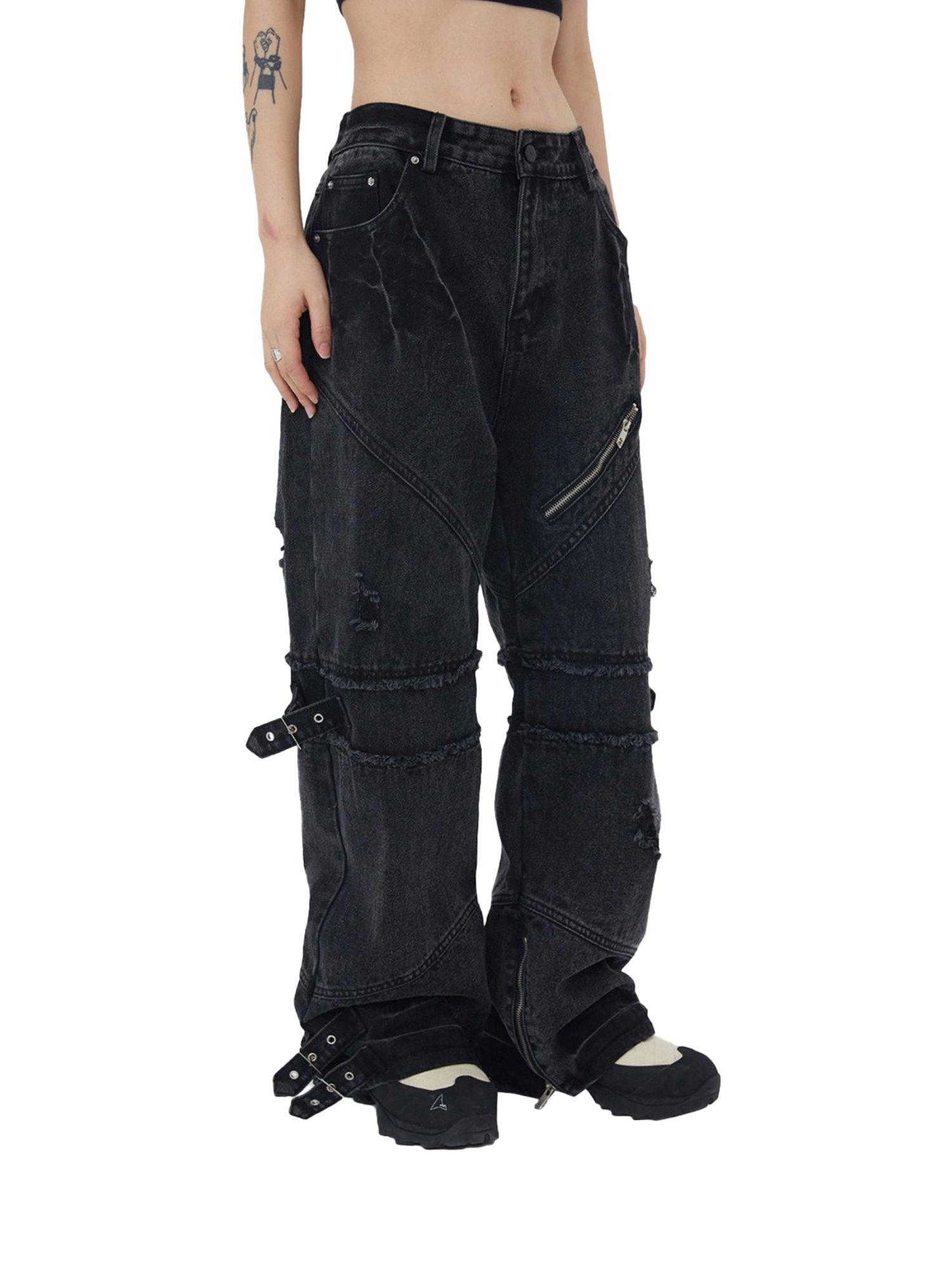 Hip-hop Retro Wash Old Punk Denim Pants-1456 - tntwear1