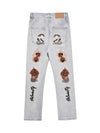 Tntwear Skull Flame Monogram Embroidered Slim Fit Jeans - tntwear1