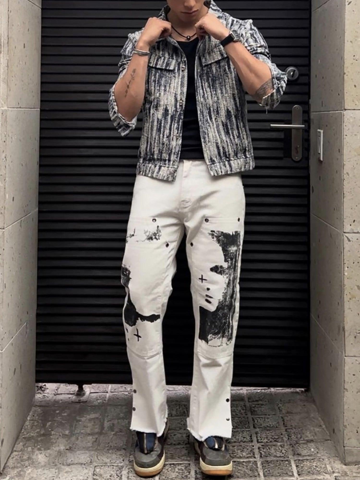 The Supermade Graffiti Print White Straight Jeans -1184 - tntwear1