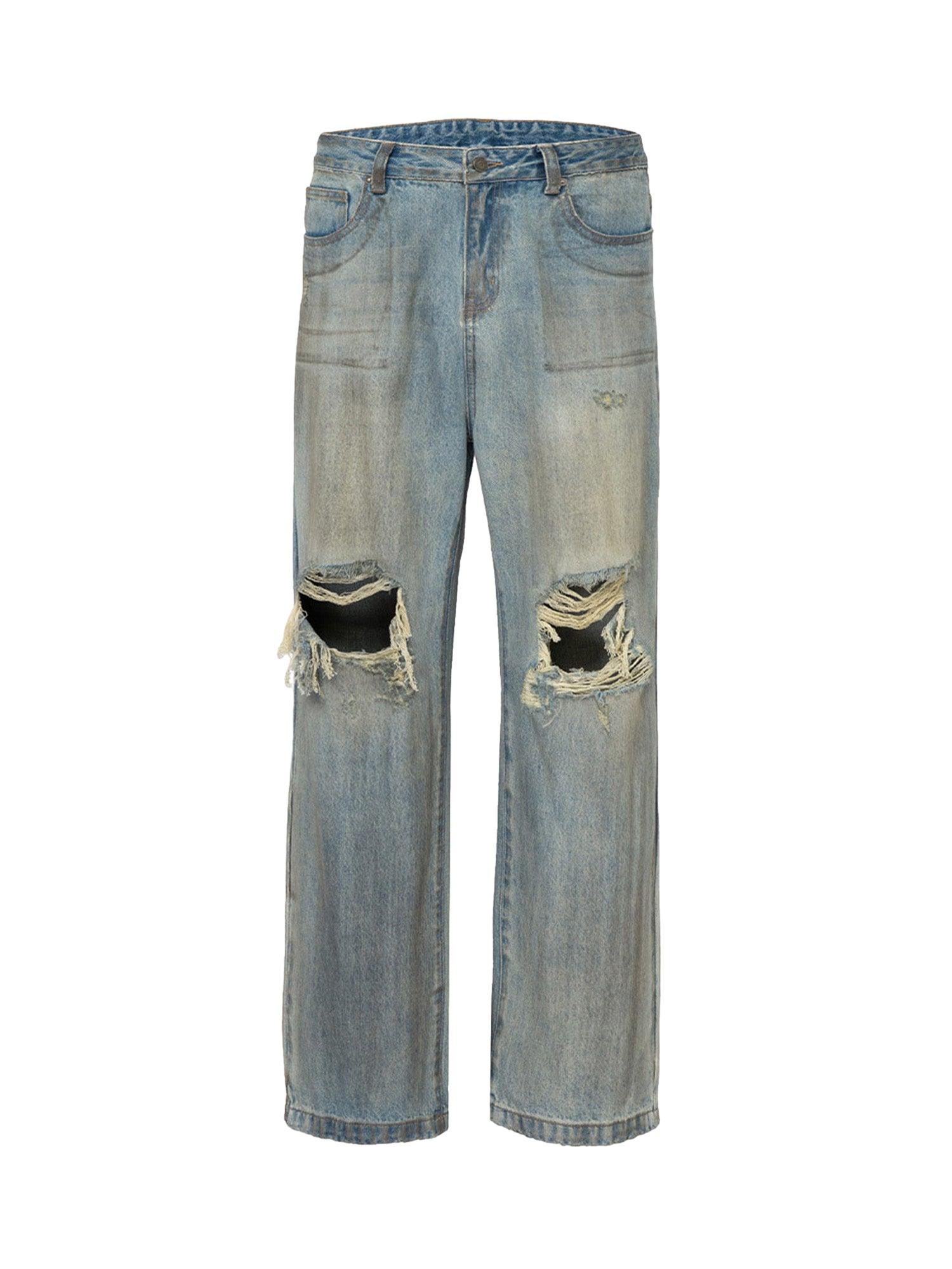 Retro Street Washed Distressed Hip Hop Jeans - tntwear1