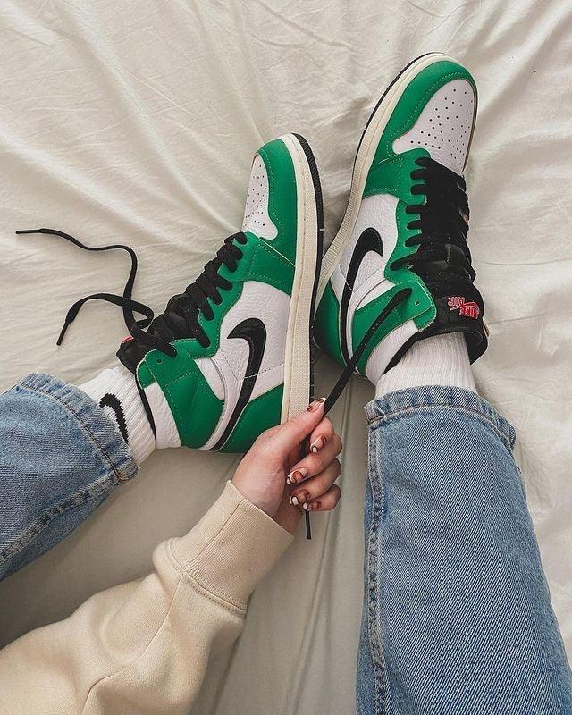 Custom GREEN Jordan 1 High Q ( Customs And Box ), Jordan 1 Sneakers Active - tntwear1